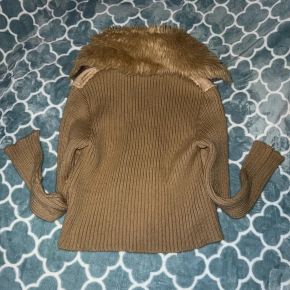 Girls Brown Faux Fur Trim Jacket - Picture 4 of 5